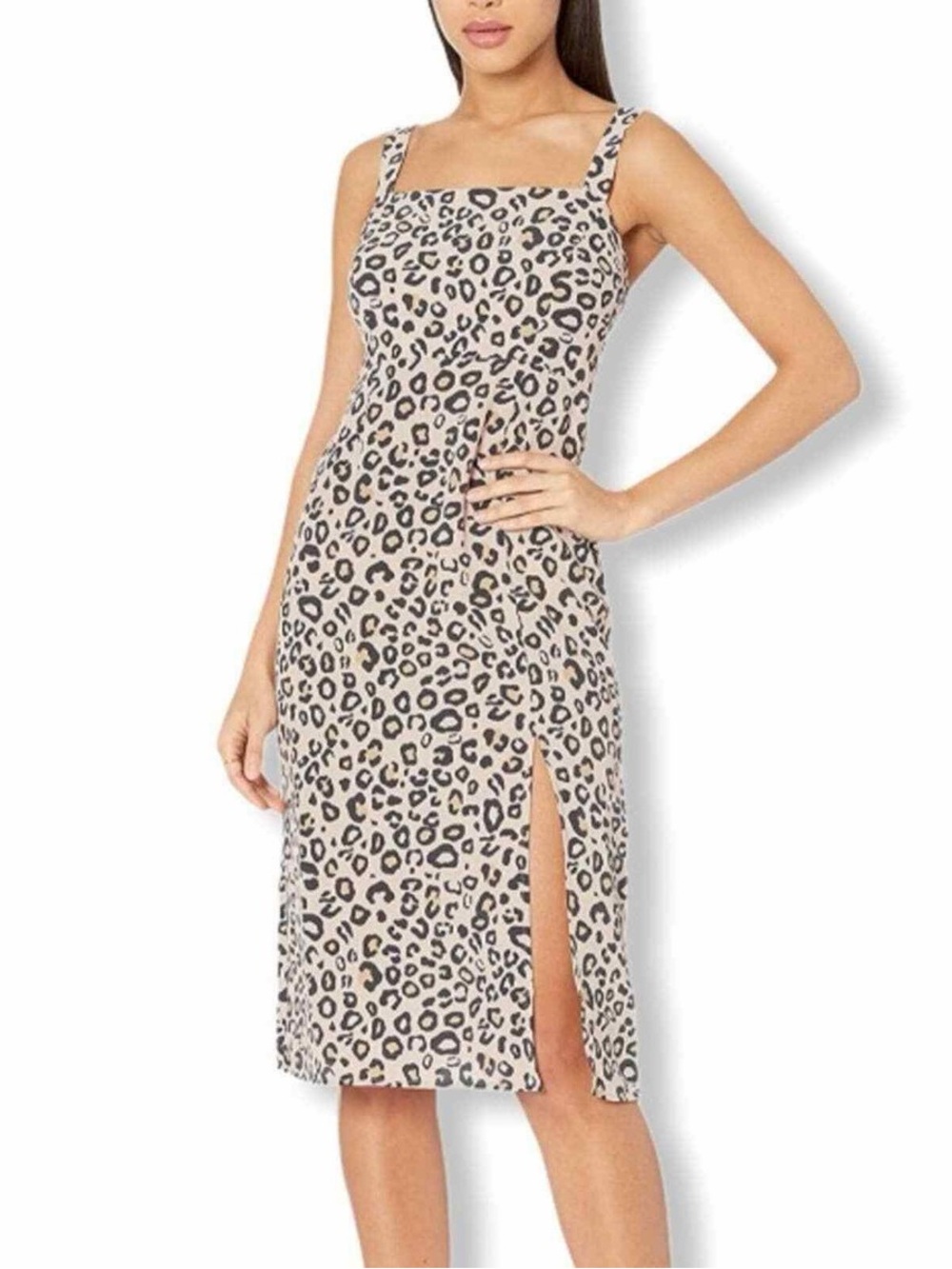 Sanctuary Beige and Black Leopard-Print Square-Neck Slip Dress